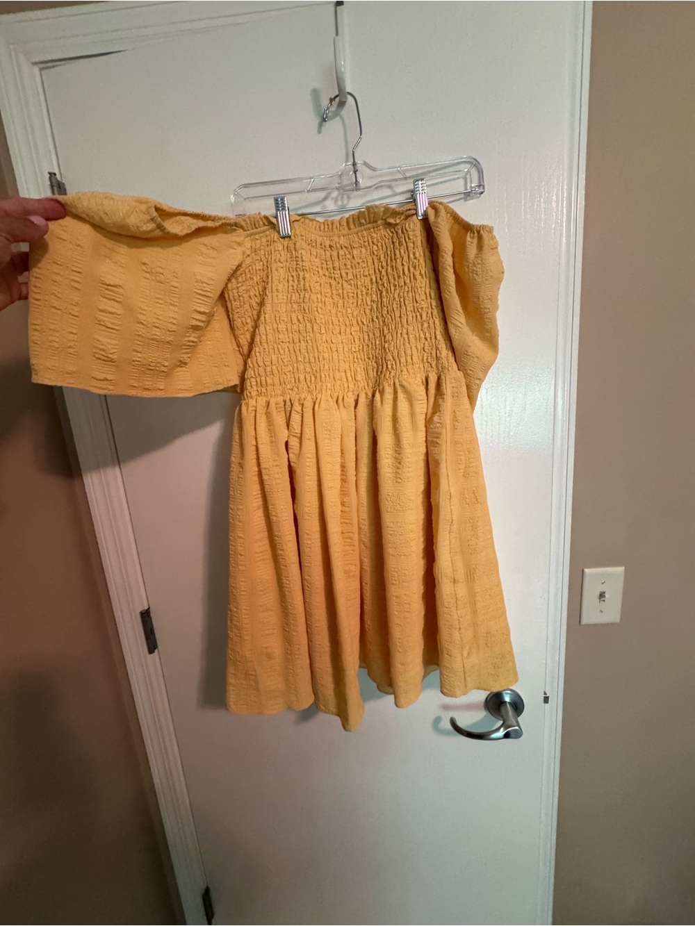 Girls Yellow Off-Shoulder Smocked Dress